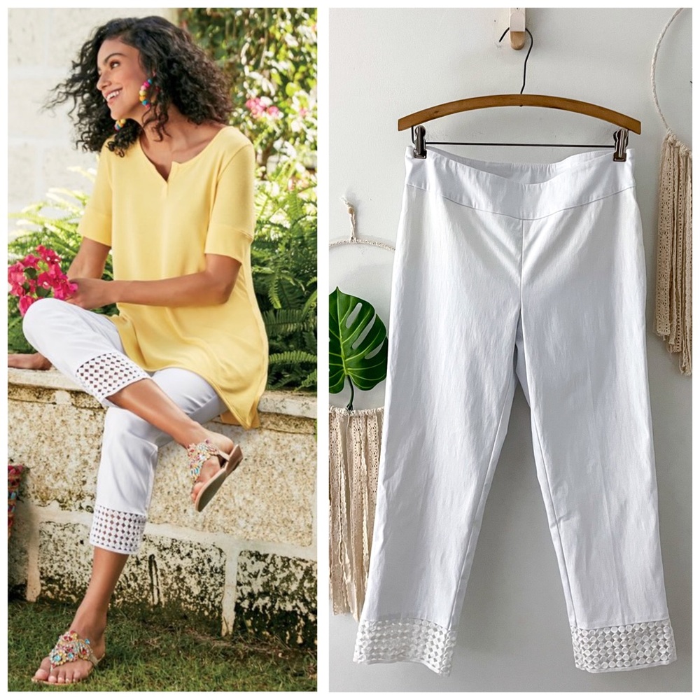 Soft Surroundings Catalina Cropped Crochet Hem Pants